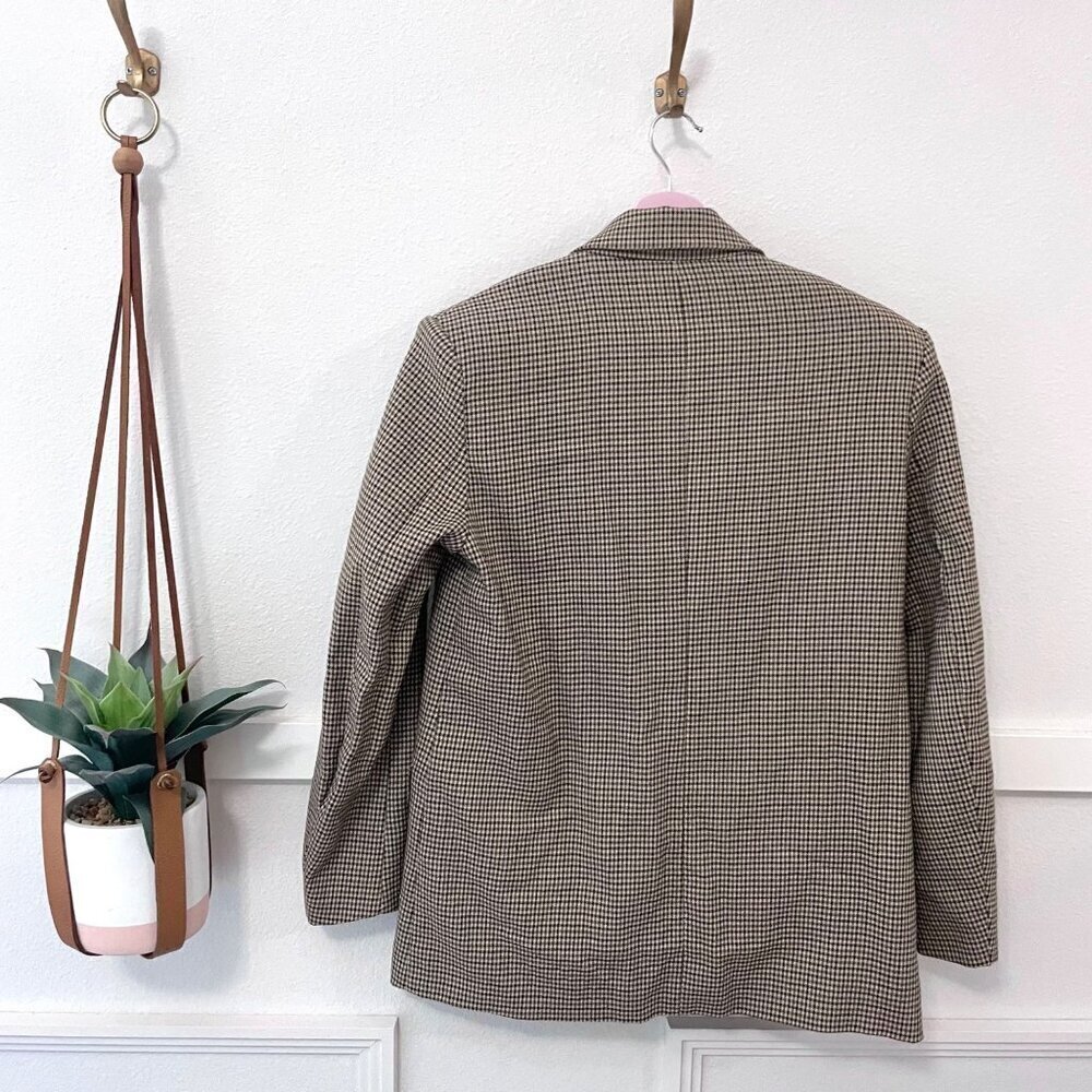 Zara Houndstooth Brown Black Long Sleeve Lapel Collar Blazer Size S - Picture 6 of 6